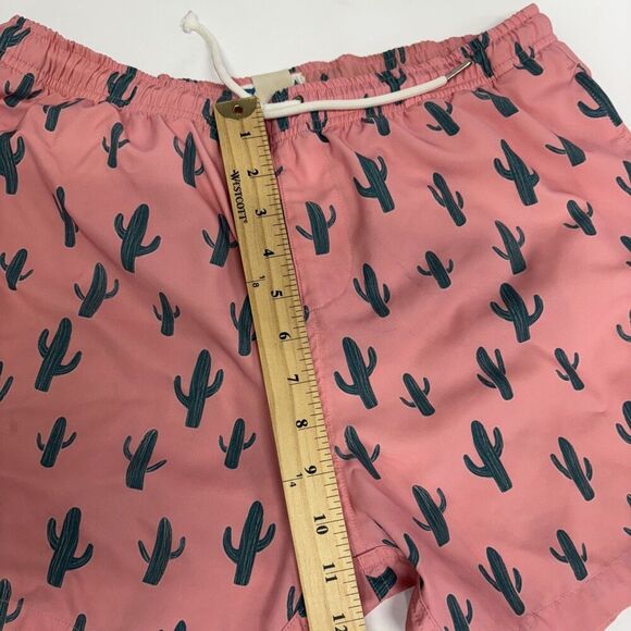 Bermies Swim Trunks Salmon  with all over Cactus print Sz Medium 5”inseam - Picture 8 of 8